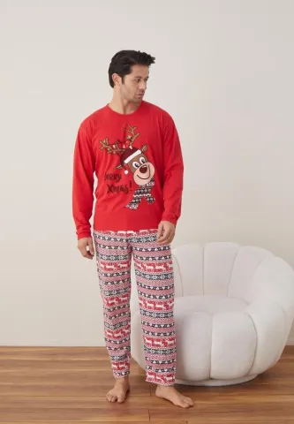 Pijama Craciun Barbat Rosu Maneca Lunga Pantaloni Lungi,Herry Xmas