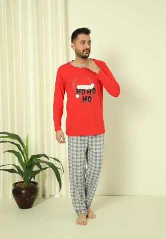 Pijama Craciun Barbat Pantaloni Lungi Maneca Lunga Rosu,HO HO HO hover
