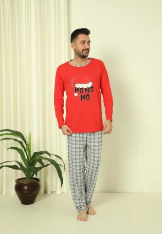 Pijama Craciun Barbat Pantaloni Lungi Maneca Lunga Rosu,HO HO HO