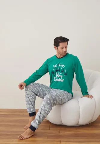 Pijama Craciun Barbat Verde Maneca Lunga Pantaloni Lungi, Merry Christmas hover