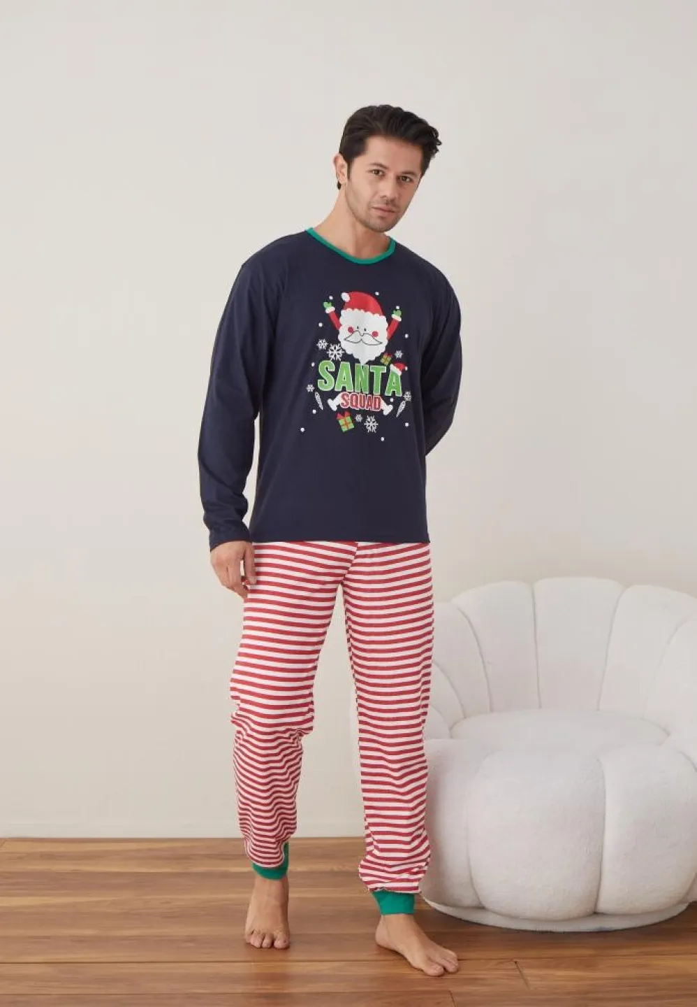 Pijama Craciun Barbat Bleumarin Maneca Lunga Pantaloni Lungi, Santa Souad - 3