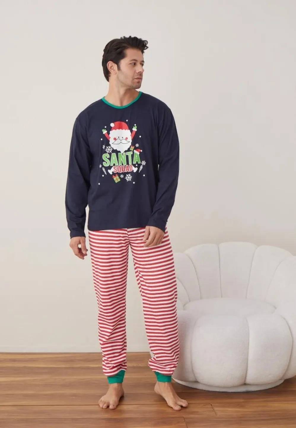 Pijama Craciun Barbat Bleumarin Maneca Lunga Pantaloni Lungi, Santa Souad - 1