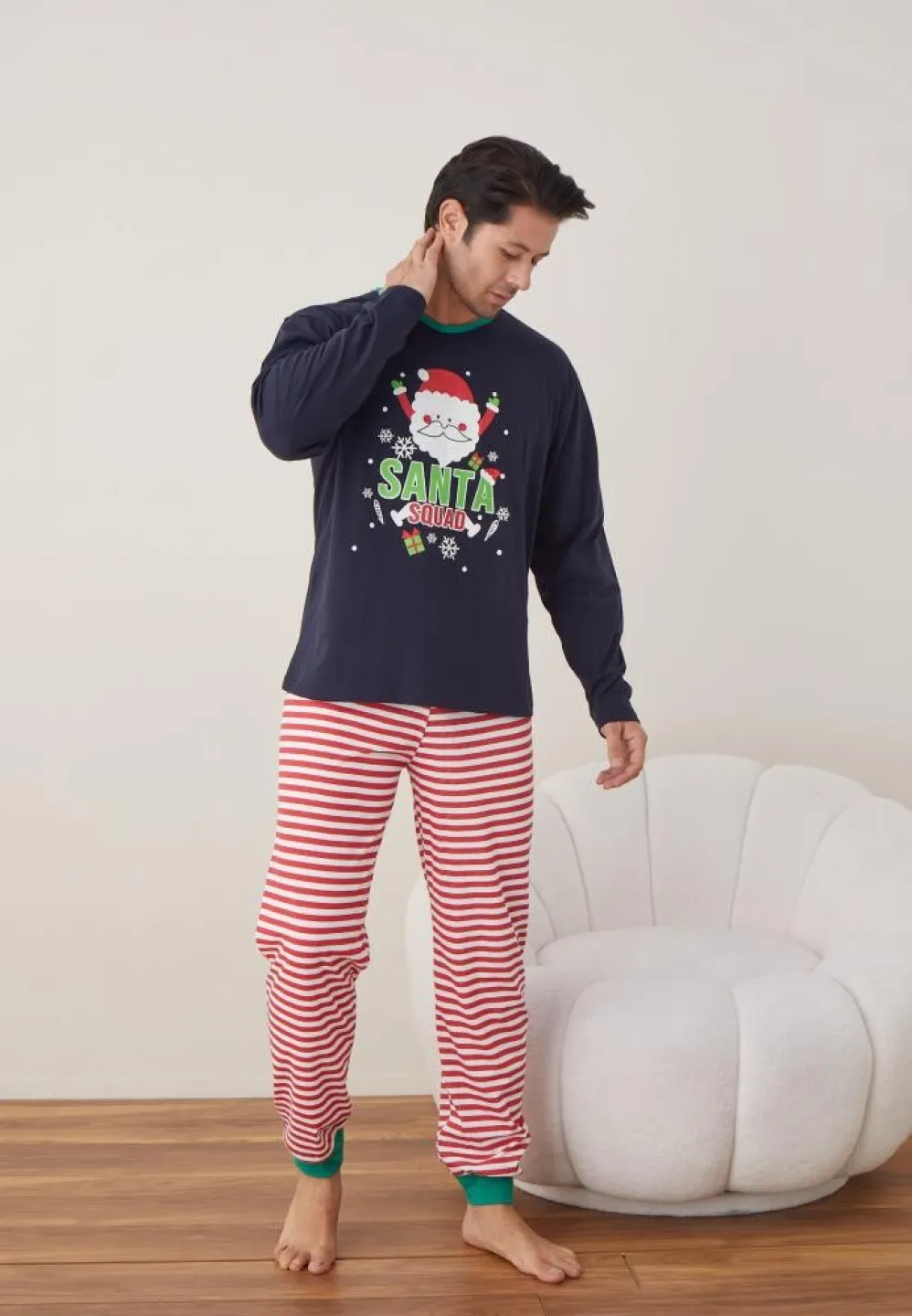 Pijama Craciun Barbat Bleumarin Maneca Lunga Pantaloni Lungi, Santa Souad - 4