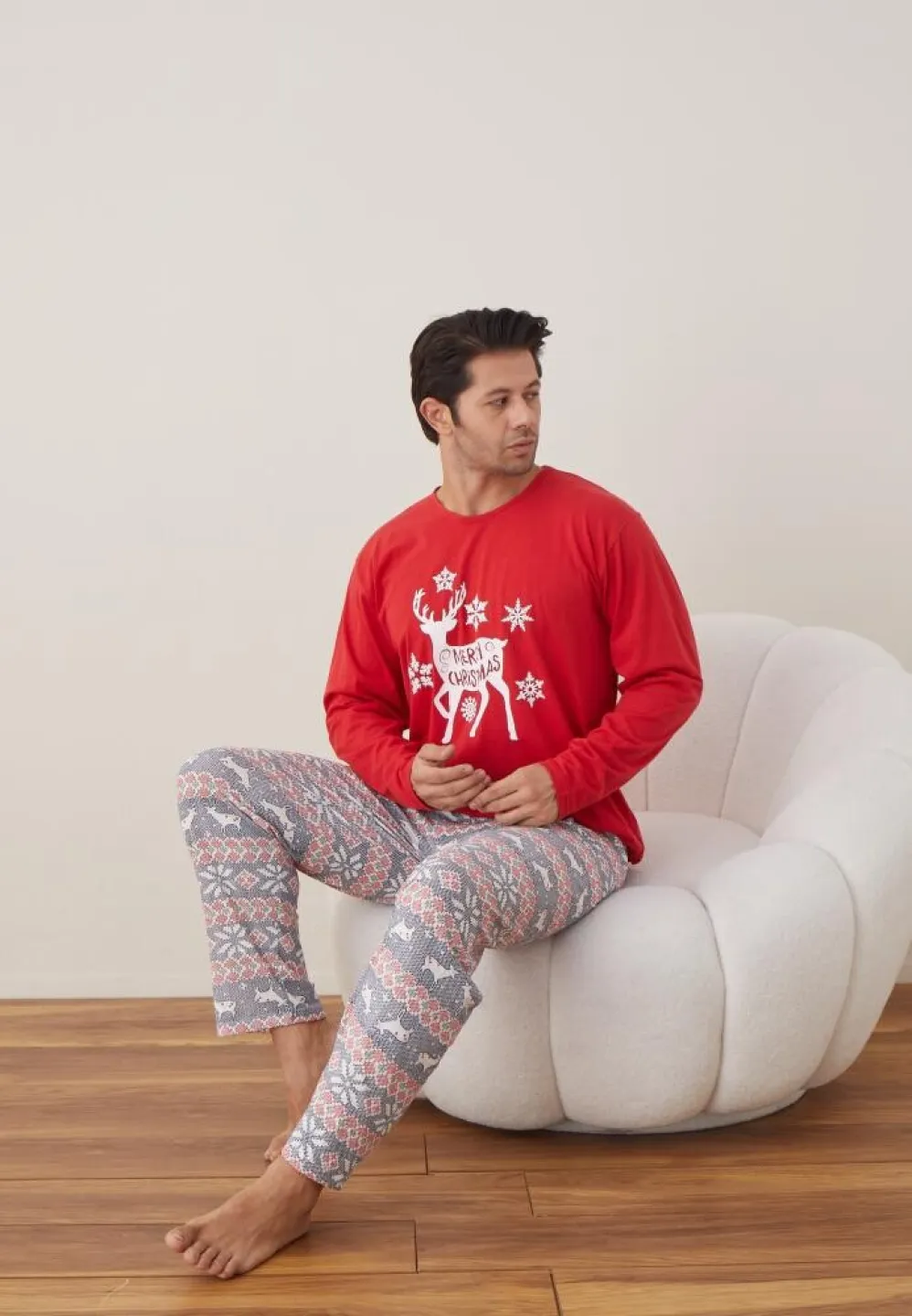 Pijama Craciun Barbat Rosu Pantaloni Lungi Maneca Lunga, Merry Christmas - 3