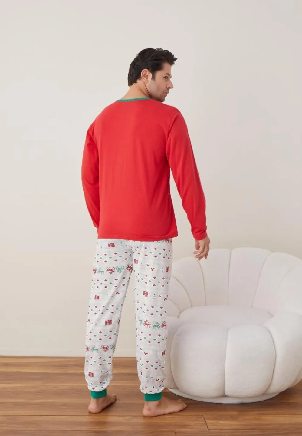 Pijama Craciun Barbat Rosu Pantaloni Lungi Maneca Lunga, Brad - 2