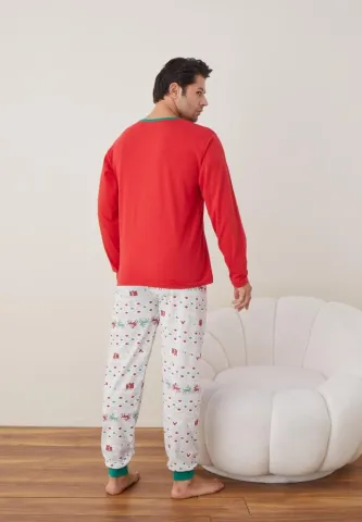 Pijama Craciun Barbat Rosu Pantaloni Lungi Maneca Lunga, Brad hover