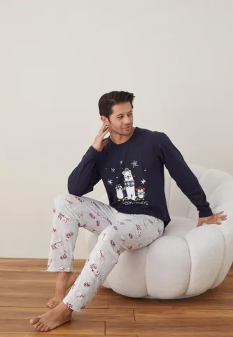 Pijama Craciun Barbat Bleumarin Pantaloni Lungi Maneca Lunga, Forever Friends hover