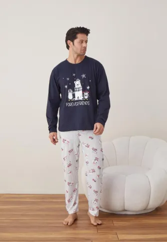 Pijama Craciun Barbat Bleumarin Pantaloni Lungi Maneca Lunga, Forever Friends