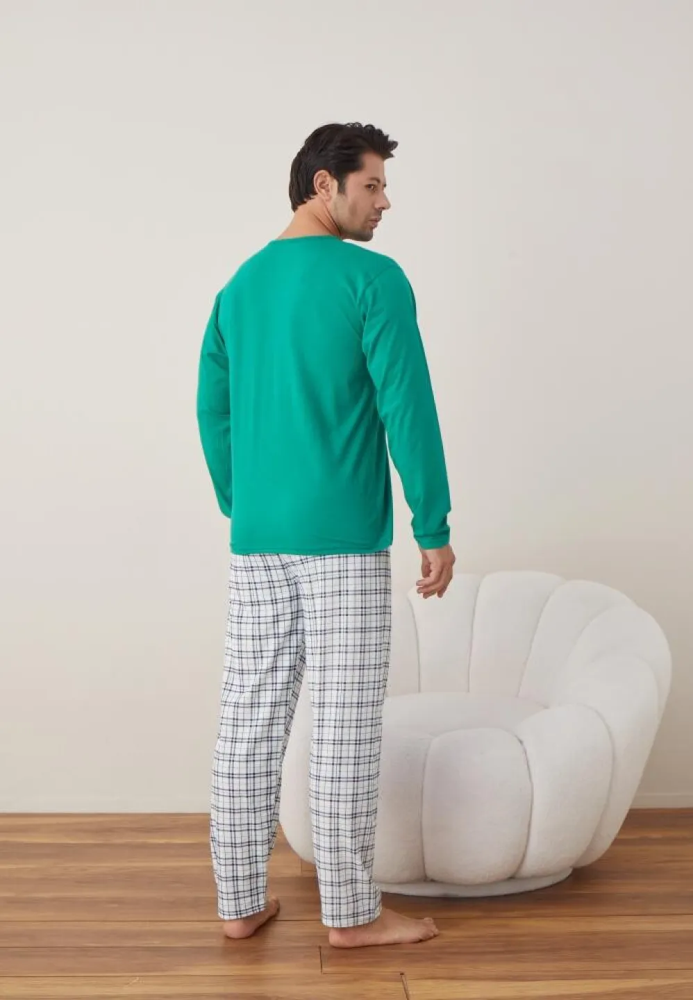 Pijama Crăciun Bărbați, Pantaloni Lungi, Mânecă Lungă, Verde, Ren - 5