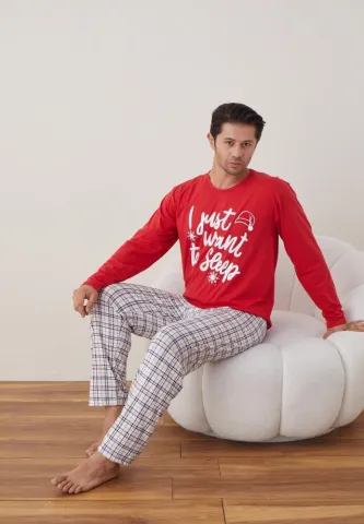 Pijama Crăciun Bărbați, Pantaloni Lungi, Mânecă Lungă, Roșu, To Sleep hover