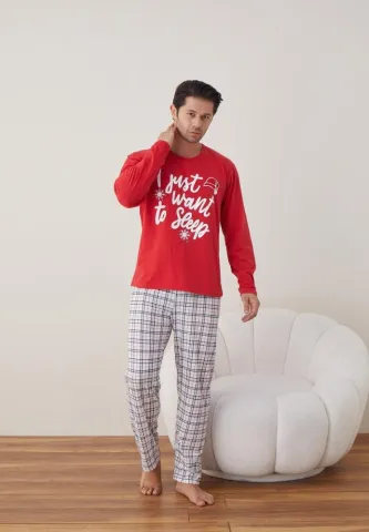 Pijama Crăciun Bărbați, Pantaloni Lungi, Mânecă Lungă, Roșu, To Sleep