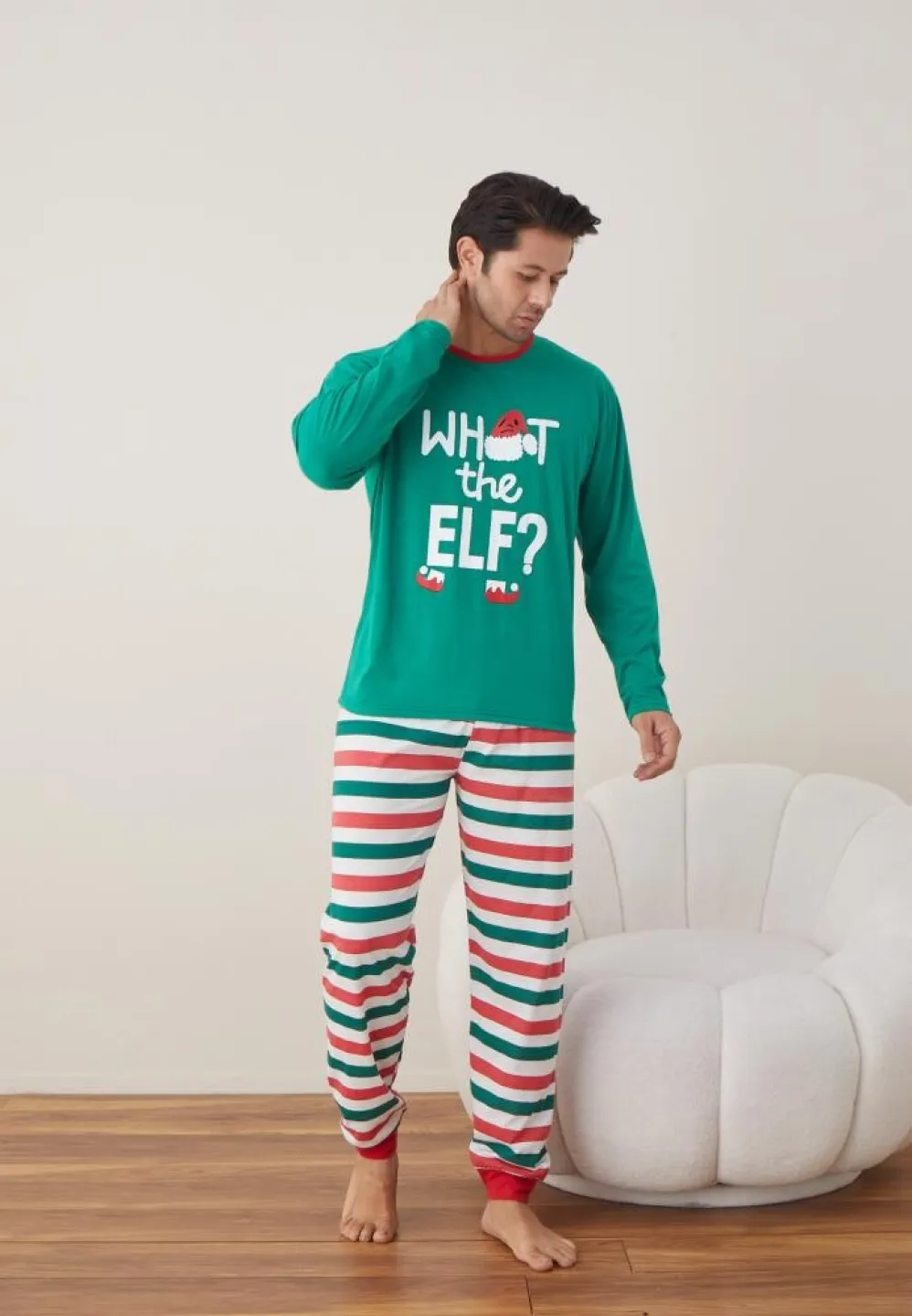 Pijama Crăciun Bărbați, Pantaloni Lungi, Mânecă Lungă, Verde, What The Elf? - 3