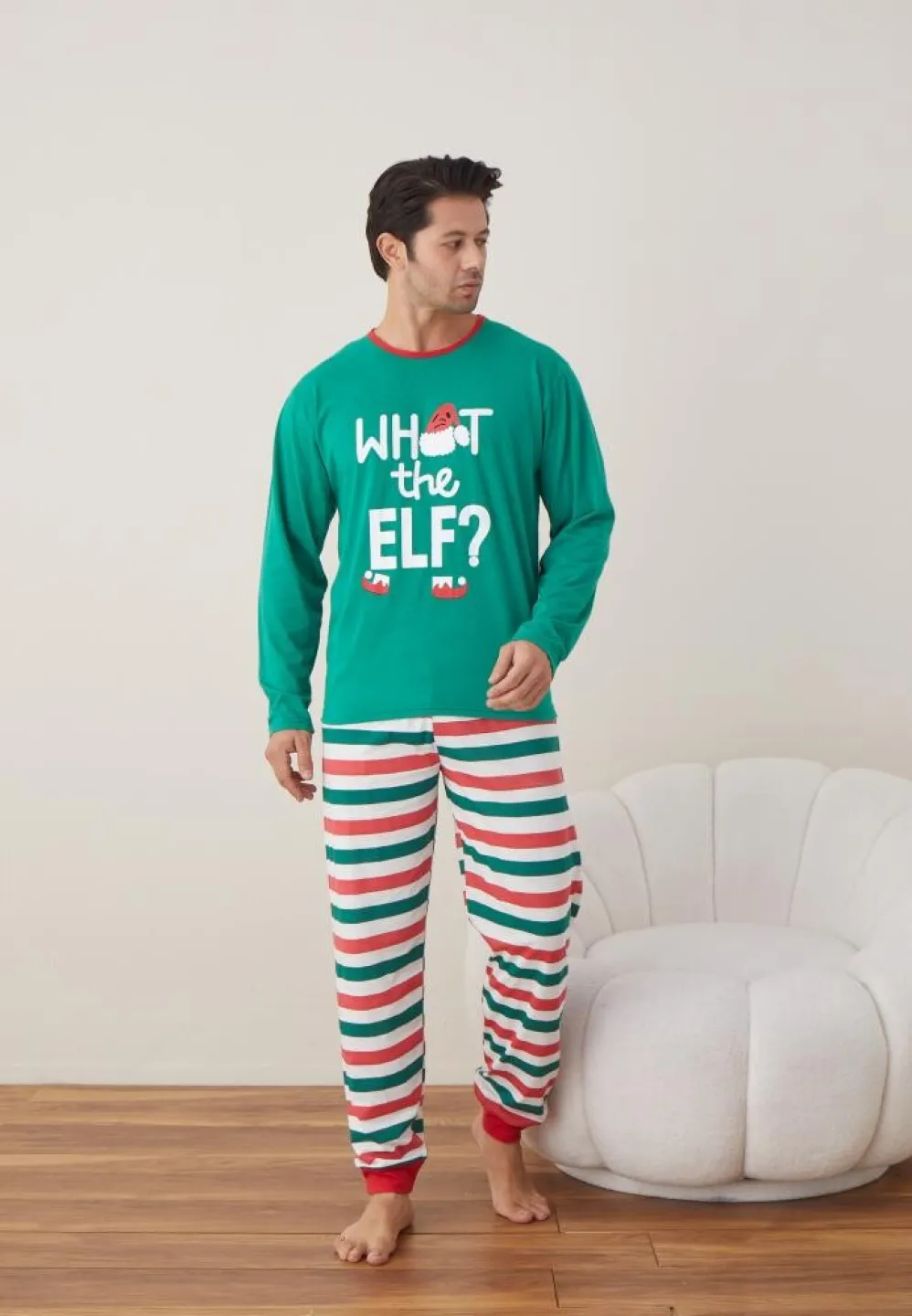 Pijama Crăciun Bărbați, Pantaloni Lungi, Mânecă Lungă, Verde, What The Elf? - 4