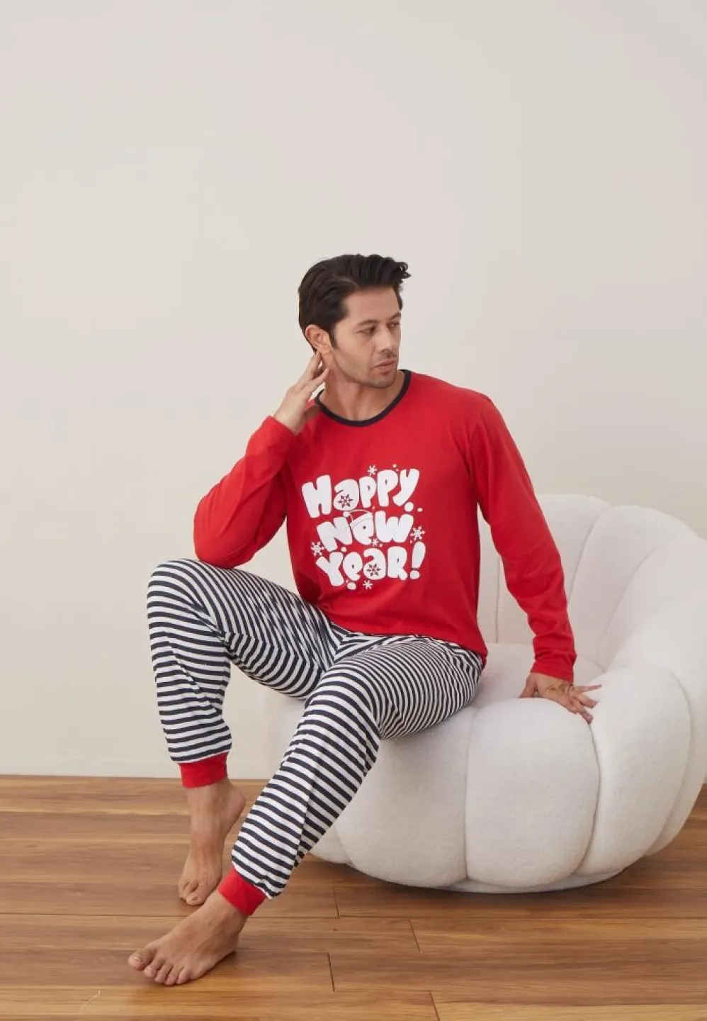 Pijama Crăciun Bărbați, Pantaloni Lungi, Mânecă Lungă, Roșu, Happy New Year! - 3