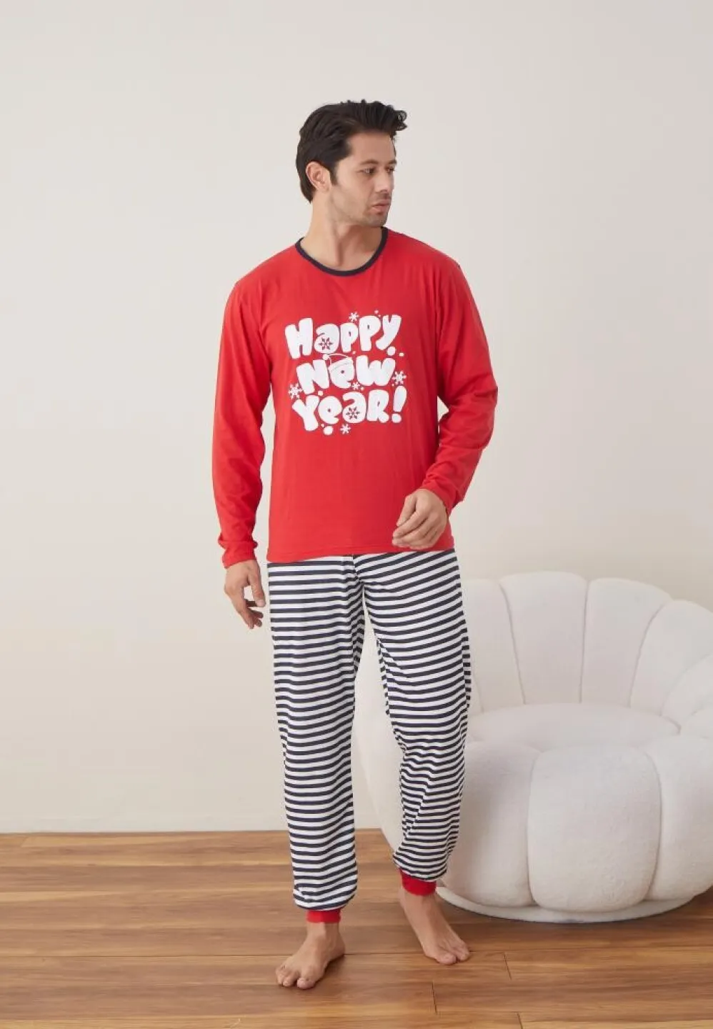 Pijama Crăciun Bărbați, Pantaloni Lungi, Mânecă Lungă, Roșu, Happy New Year! - 4