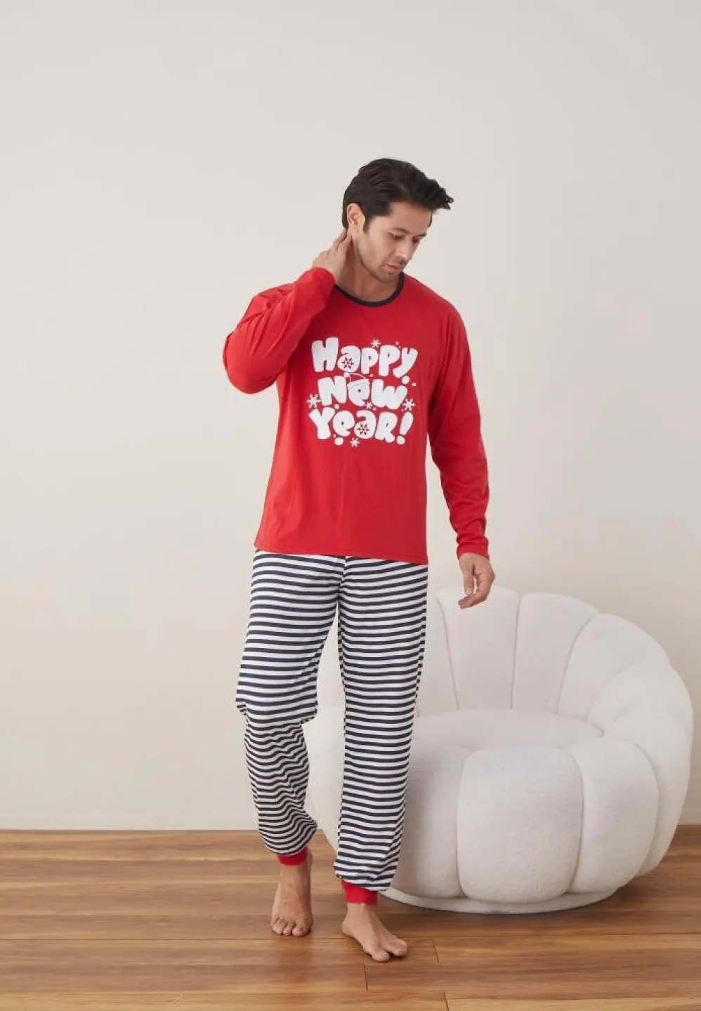 Pijama Crăciun Bărbați, Pantaloni Lungi, Mânecă Lungă, Roșu, Happy New Year! - 5