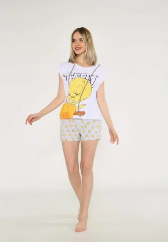 Pijama Dama Cu Tricou și Short Tweet, Material Bumbac Moale
