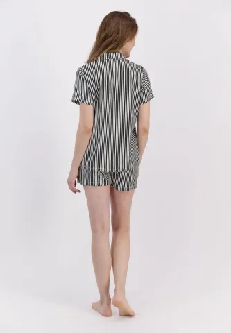 Pijama Dama Cu Dungi Negre, Bumbac Pierre Cardin, Cămașă și Short hover