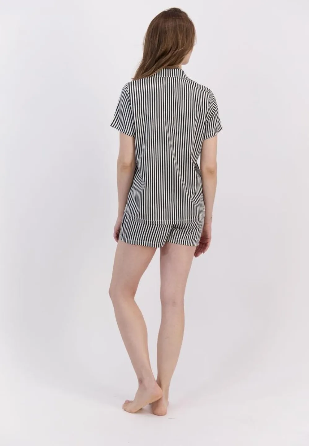 Pijama Dama Cu Dungi Negre, Bumbac Pierre Cardin, Cămașă și Short - 3
