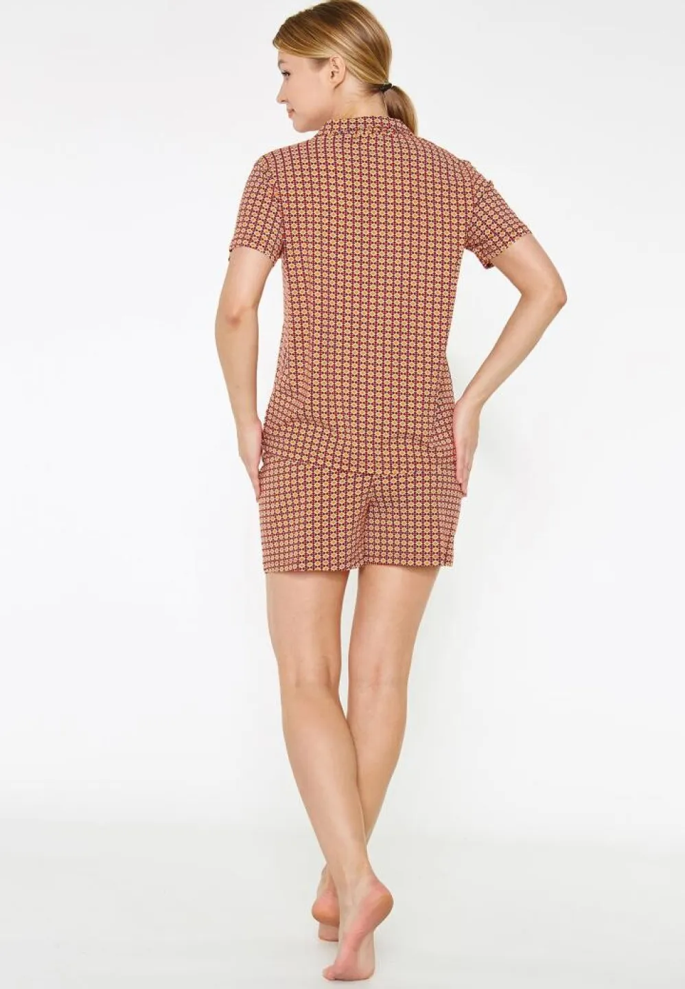 Pijama Dama Pierre Cardin, Bumbac, Cu Cămașă și Short Asortat Carouri - 4