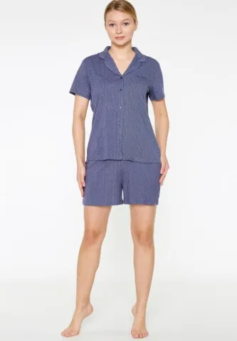 Pijama Dama Albastru, Bumbac Pierre Cardin, Cămașă și Short