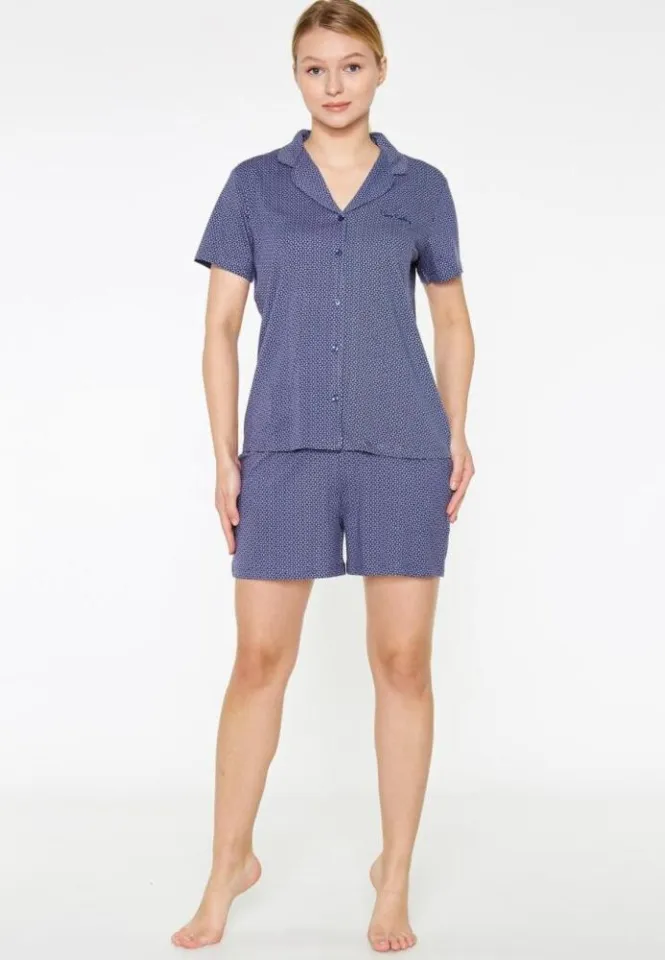Pijama Dama Albastru, Bumbac Pierre Cardin, Cămașă și Short