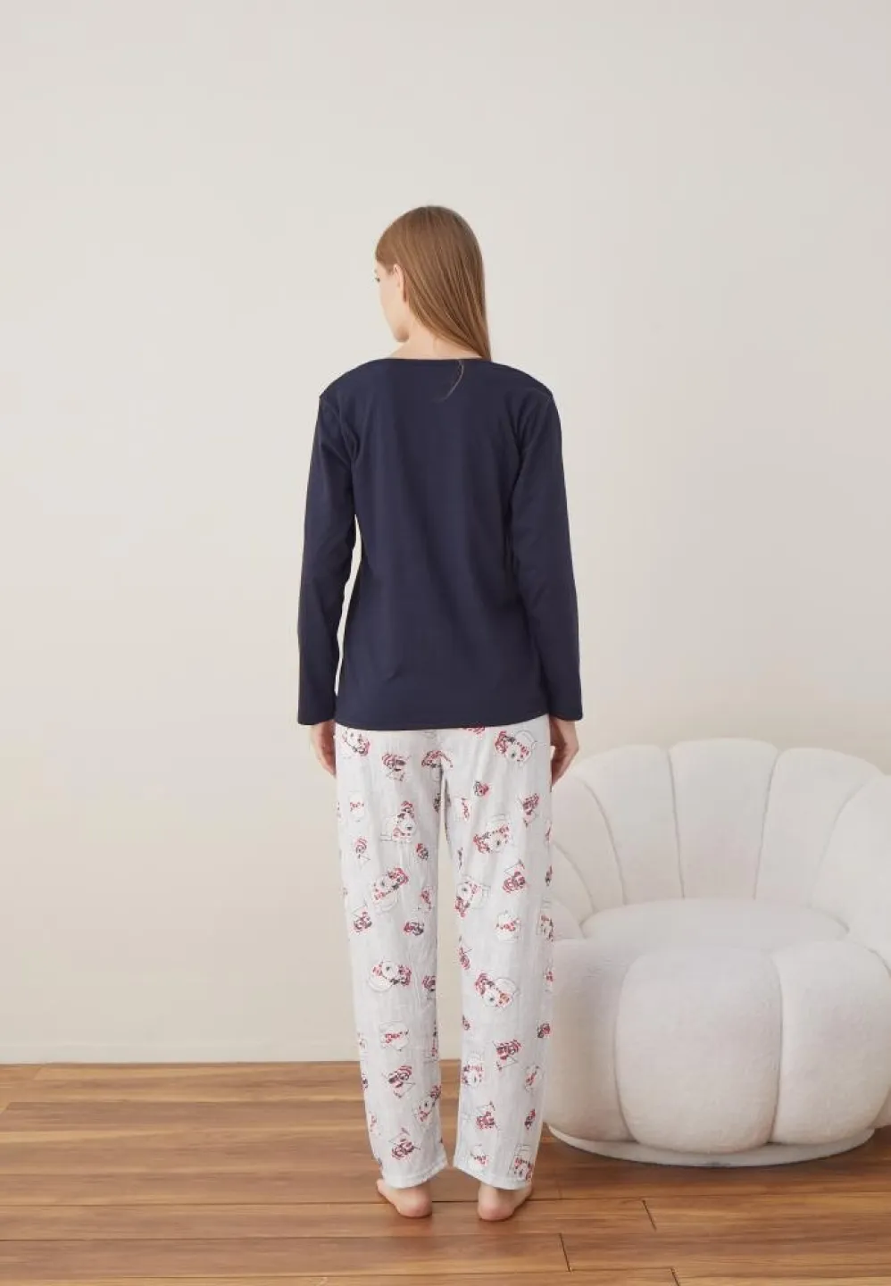 Pijama Craciun Dama Bleumarin Maneca Lunga Pantalon Lungi Forever Friends - 3