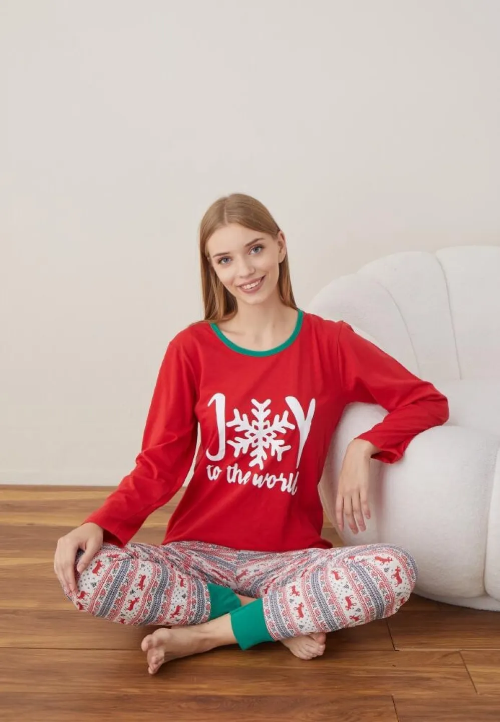 Pijama Craciun Dama Rosu Joy Maneca Lunga Pantalon Lungi - 1