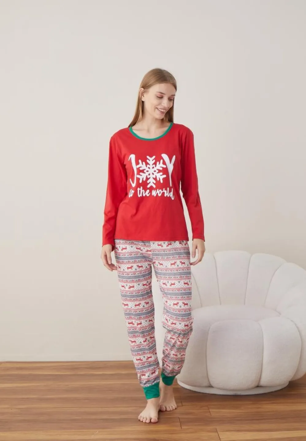 Pijama Craciun Dama Rosu Joy Maneca Lunga Pantalon Lungi - 3