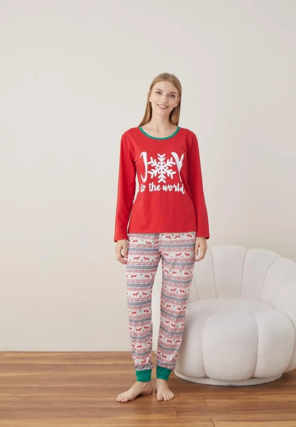 Pijama Craciun Dama Rosu Joy Maneca Lunga Pantalon Lungi - 4