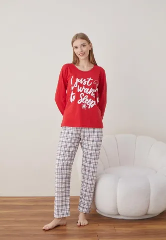 Pijama Craciun Dama Rosu I Just Want Maneca Lunga Pantalon Lungi hover