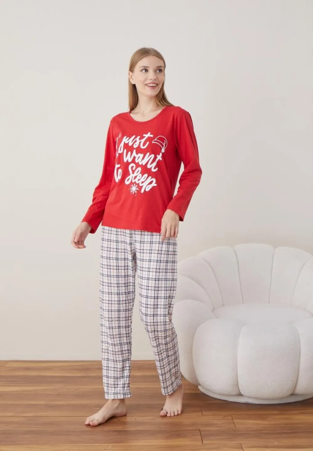 Pijama Craciun Dama Rosu I Just Want Maneca Lunga Pantalon Lungi - 3