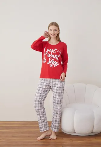Pijama Craciun Dama Rosu I Just Want Maneca Lunga Pantalon Lungi