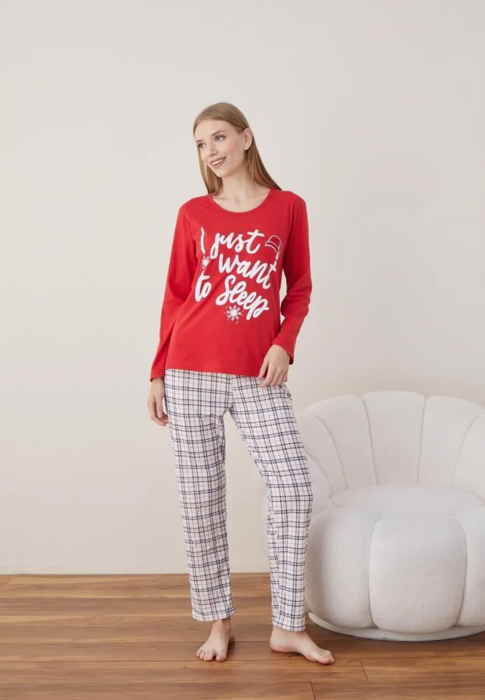 Pijama Craciun Dama Rosu I Just Want Maneca Lunga Pantalon Lungi - 4