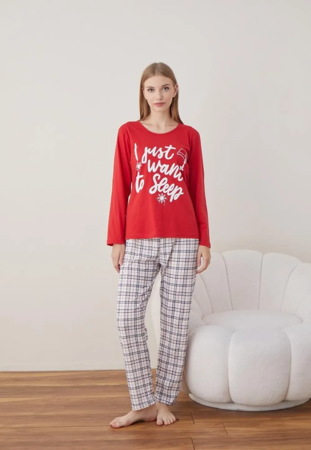 Pijama Craciun Dama Rosu I Just Want Maneca Lunga Pantalon Lungi - 5