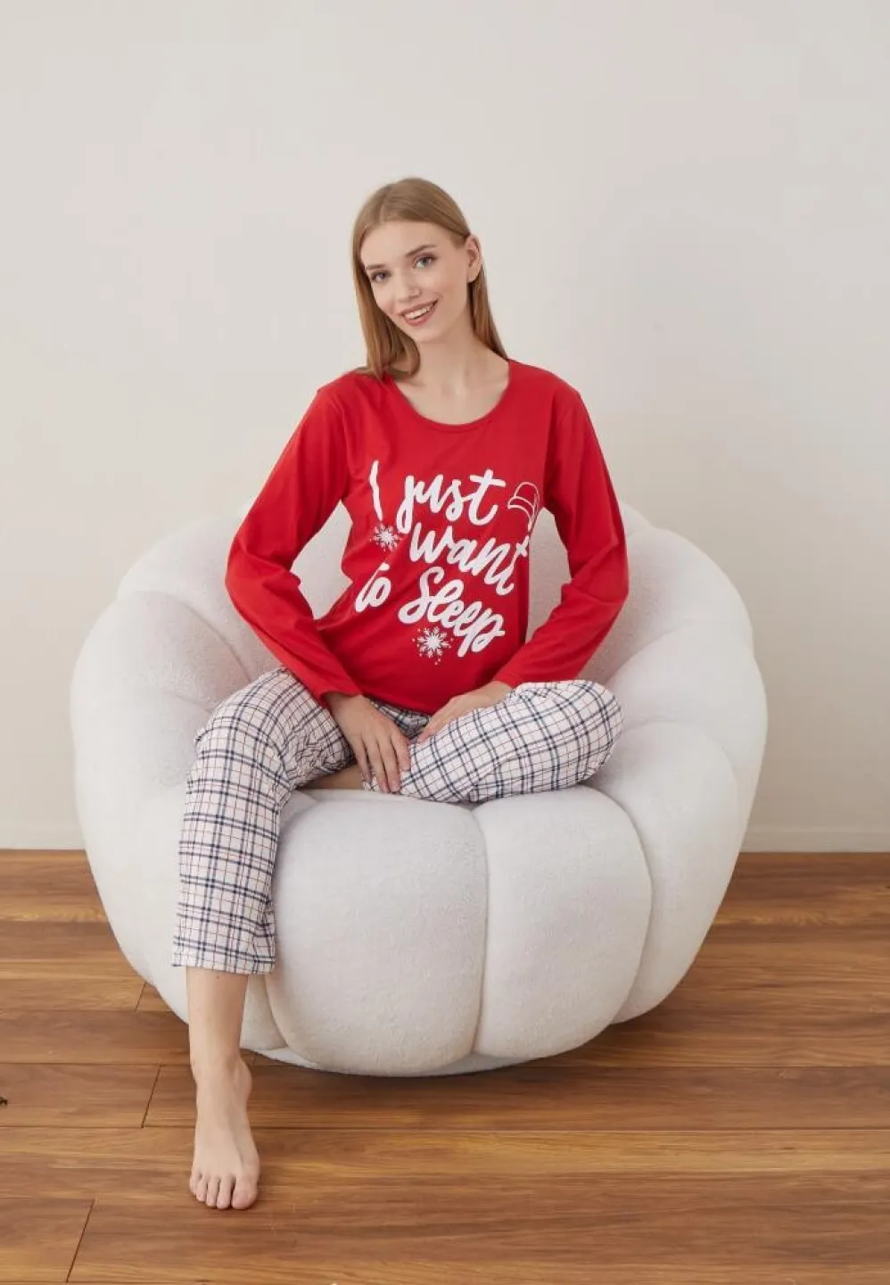 Pijama Craciun Dama Rosu I Just Want Maneca Lunga Pantalon Lungi - 6