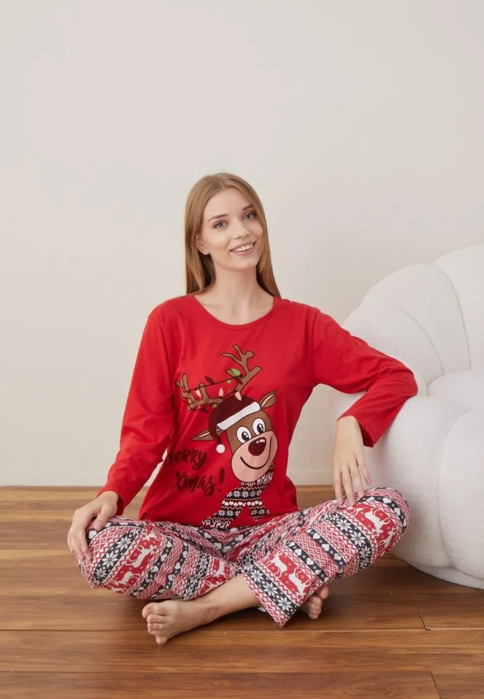 Pijama Craciun Dama Rosu Ren Maneca Lunga Pantalon Lungi - 2