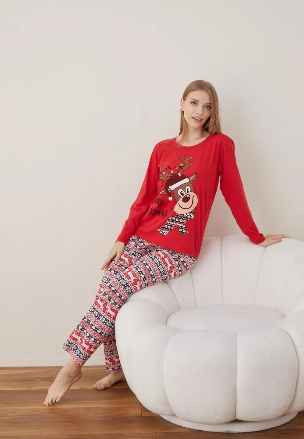Pijama Craciun Dama Rosu Ren Maneca Lunga Pantalon Lungi - 3