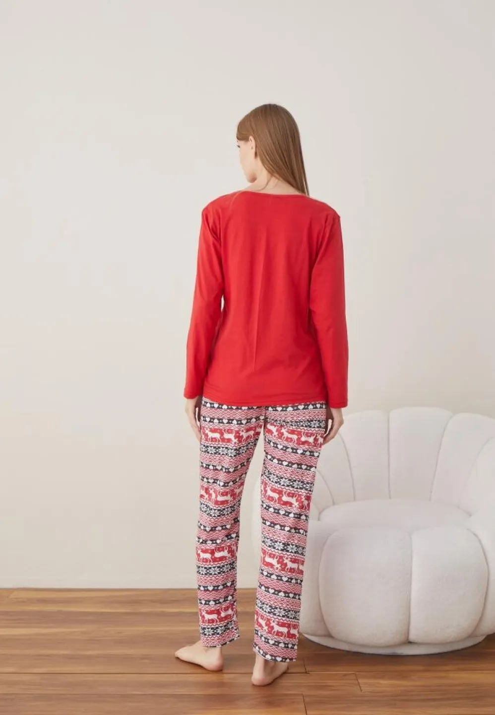 Pijama Craciun Dama Rosu Ren Maneca Lunga Pantalon Lungi - 4