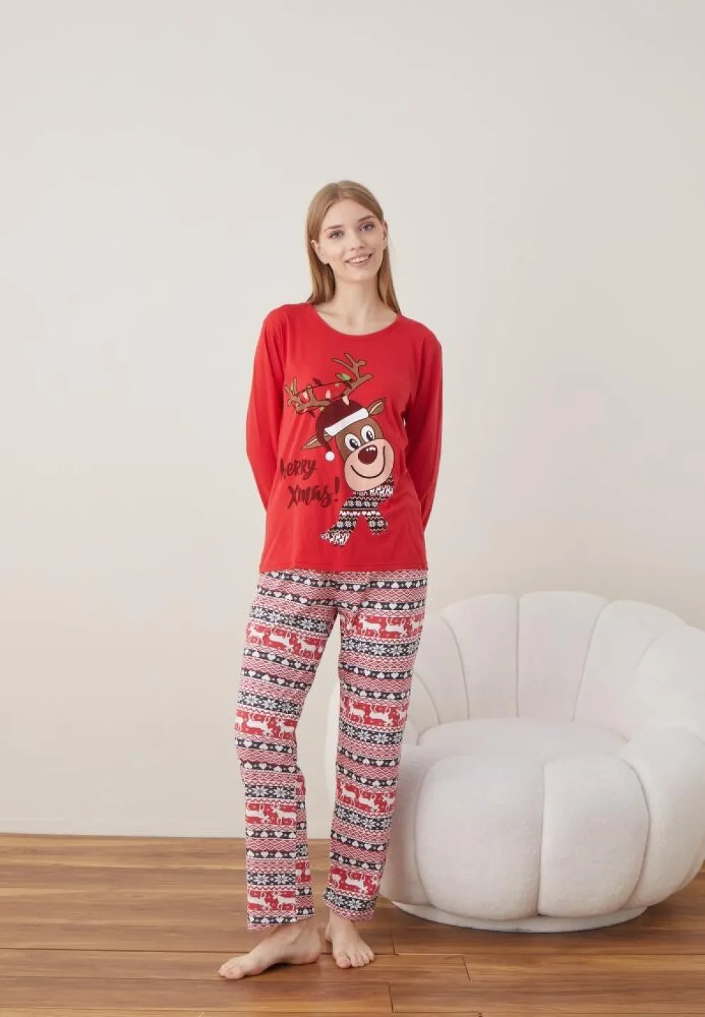 Pijama Craciun Dama Rosu Ren Maneca Lunga Pantalon Lungi - 5