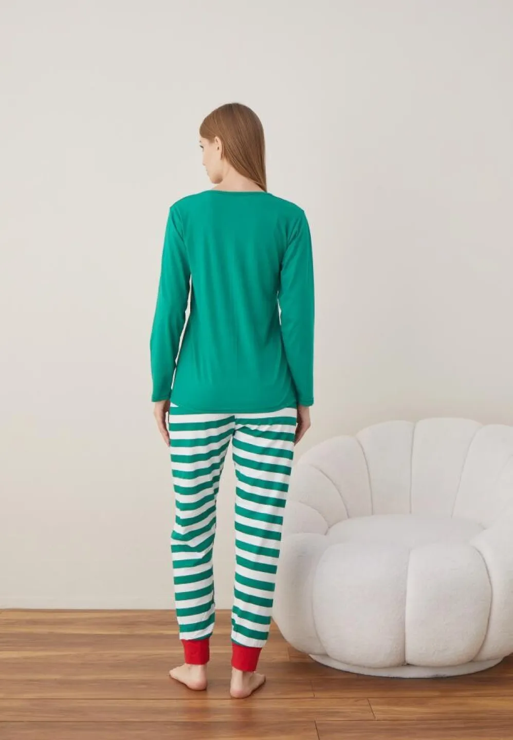 Pijama Craciun Dama Verde Elf Maneca Lunga Pantalon Lungi - 2