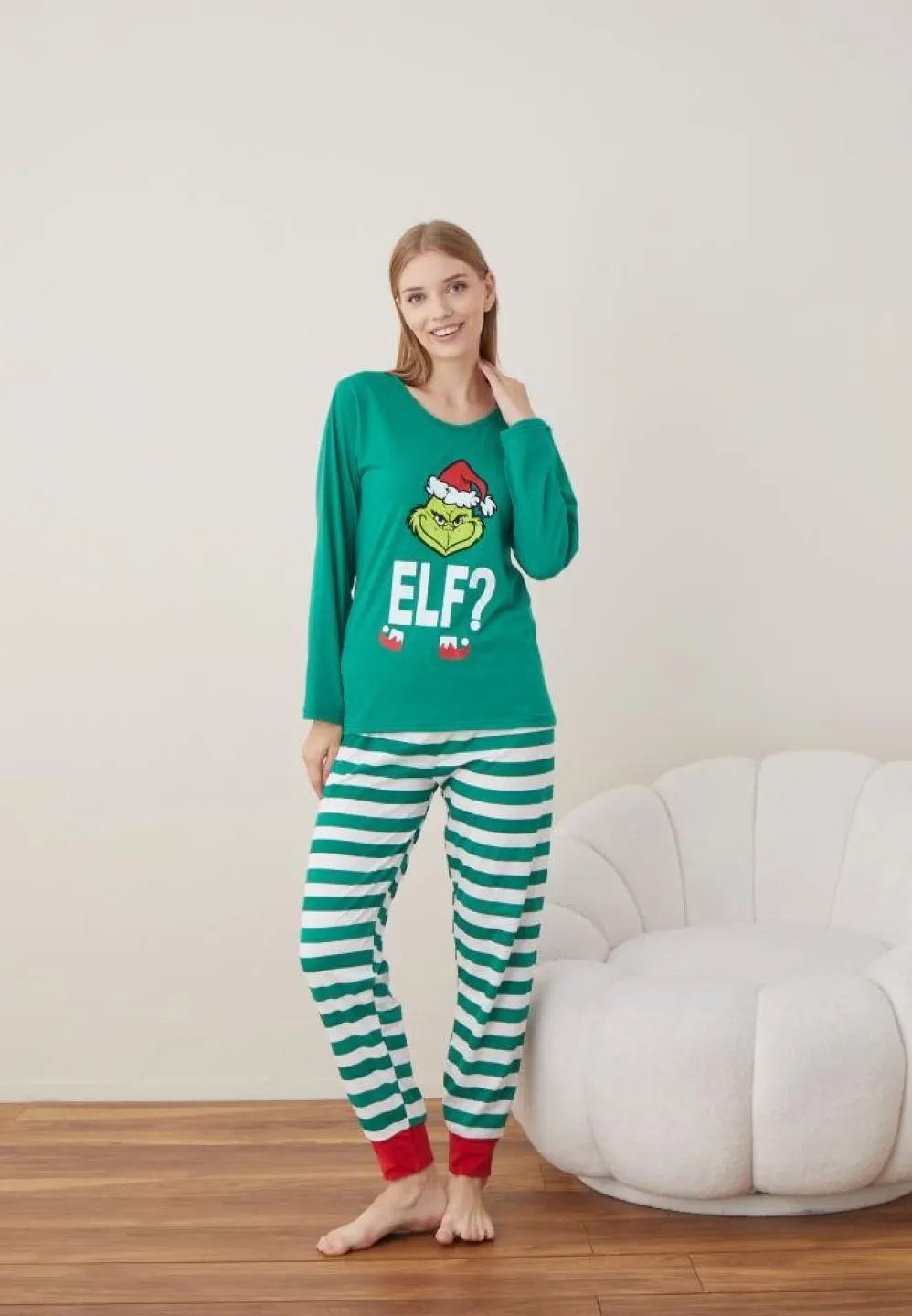Pijama Craciun Dama Verde Elf Maneca Lunga Pantalon Lungi - 3