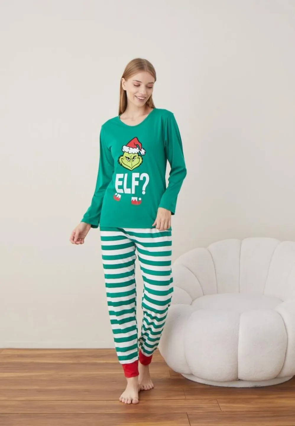 Pijama Craciun Dama Verde Elf Maneca Lunga Pantalon Lungi - 4