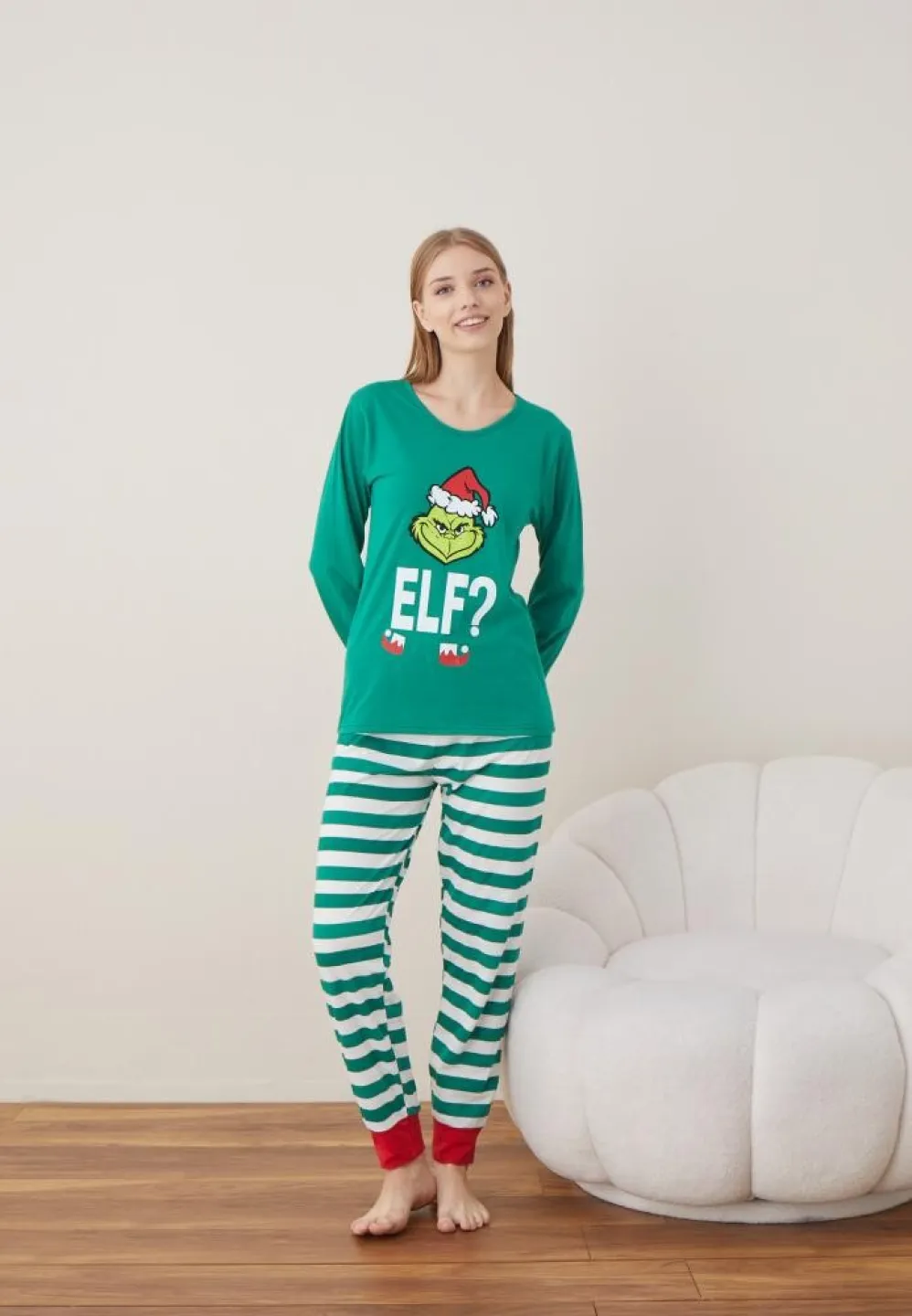 Pijama Craciun Dama Verde Elf Maneca Lunga Pantalon Lungi - 5