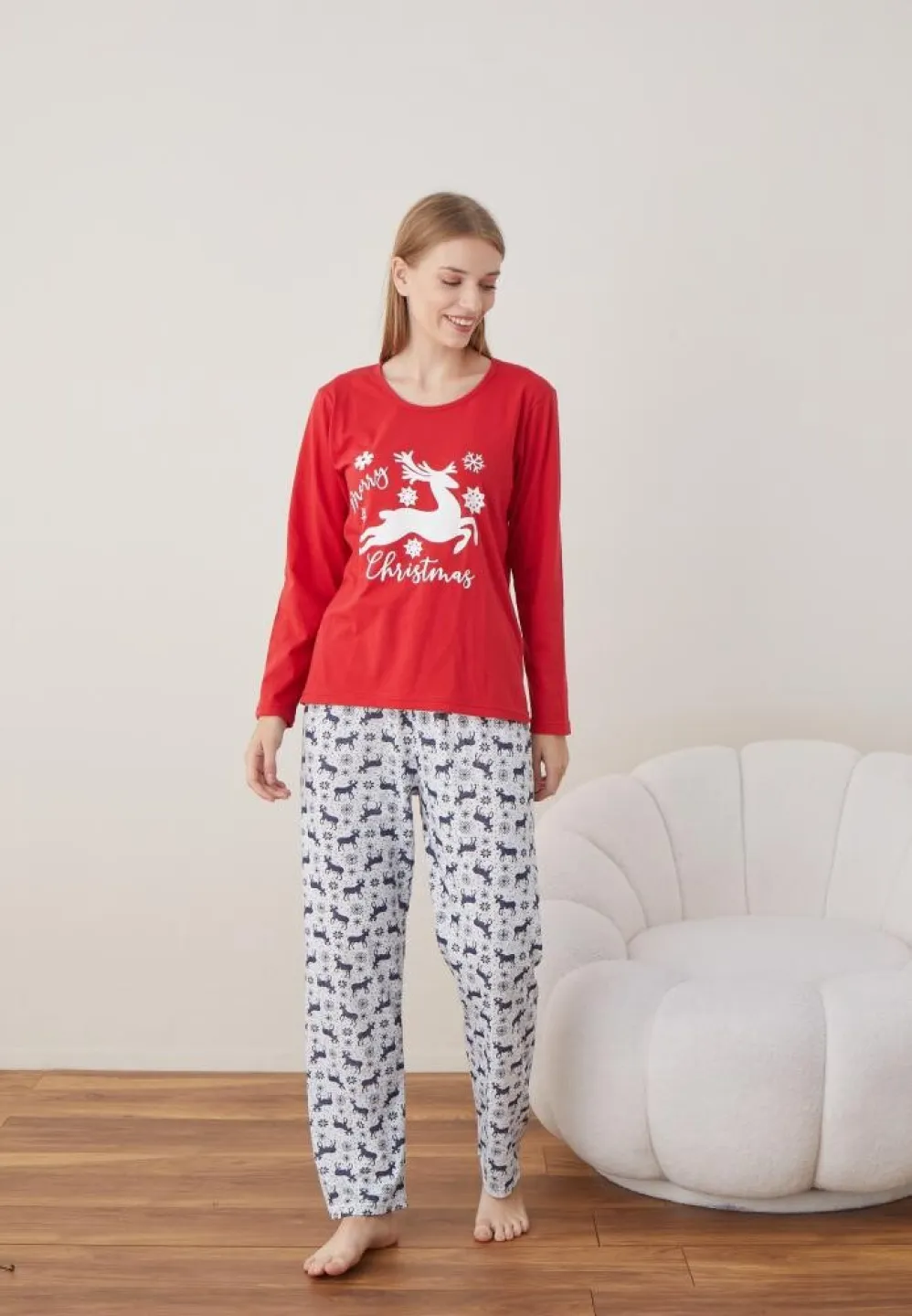 Pijama Craciun Dama Rosu Merry Christmas Maneca Lunga Pantalon Lungi - 5