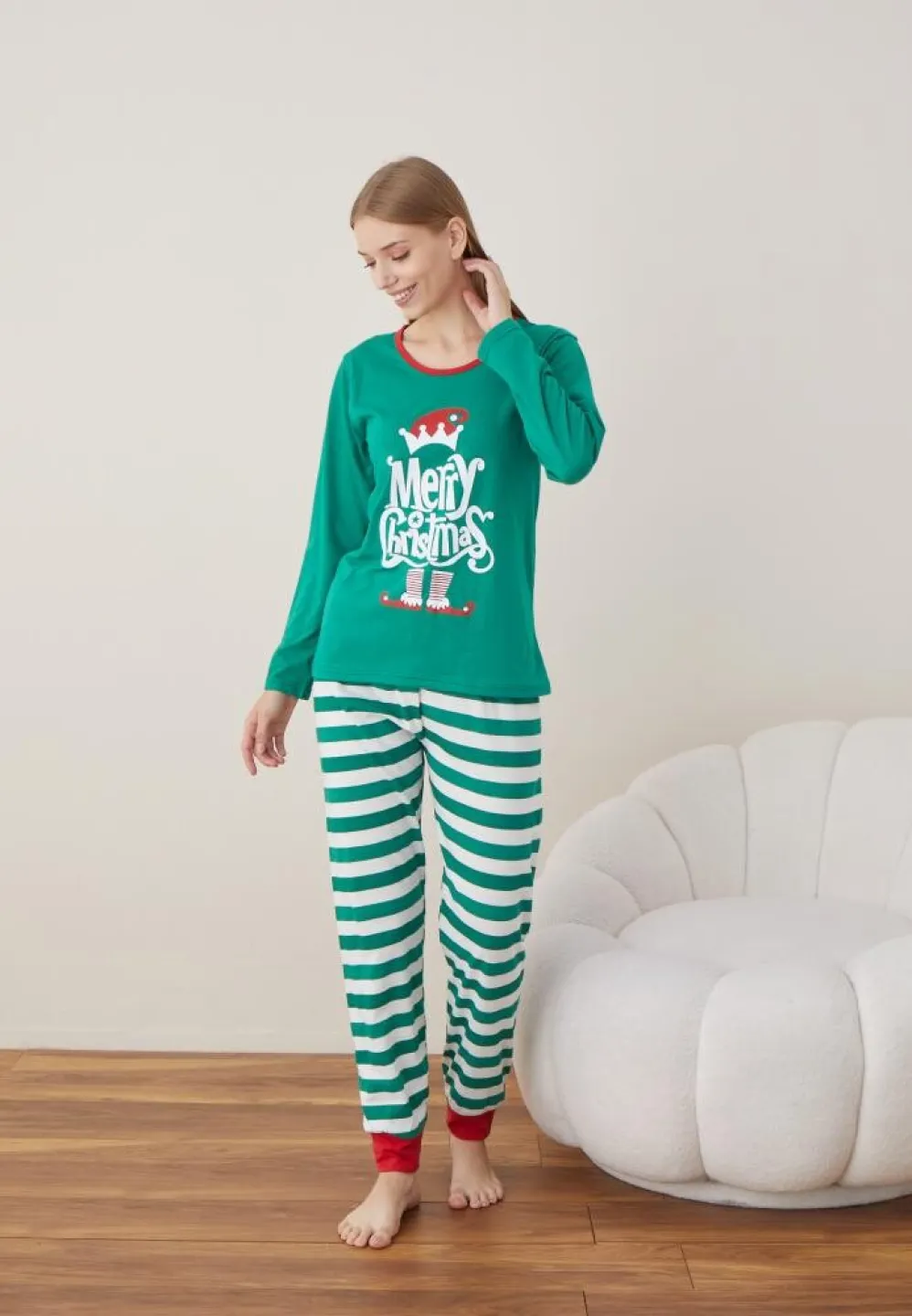 Pijama Craciun Dama Verde Merry Christmas Maneca Lunga Pantalon Lungi - 2