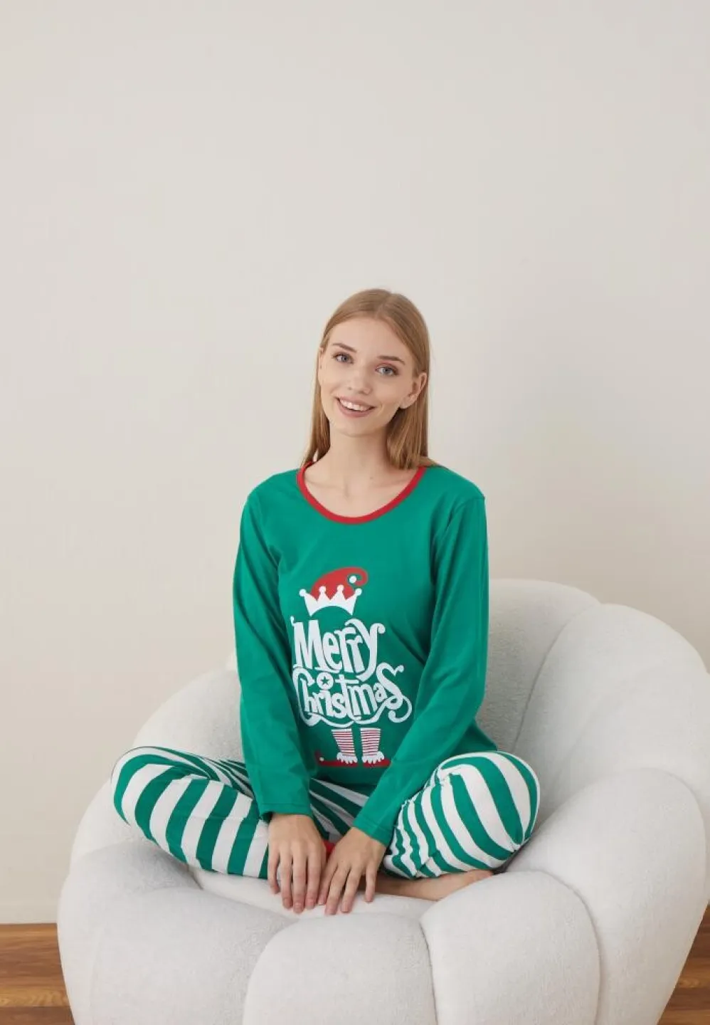 Pijama Craciun Dama Verde Merry Christmas Maneca Lunga Pantalon Lungi - 4