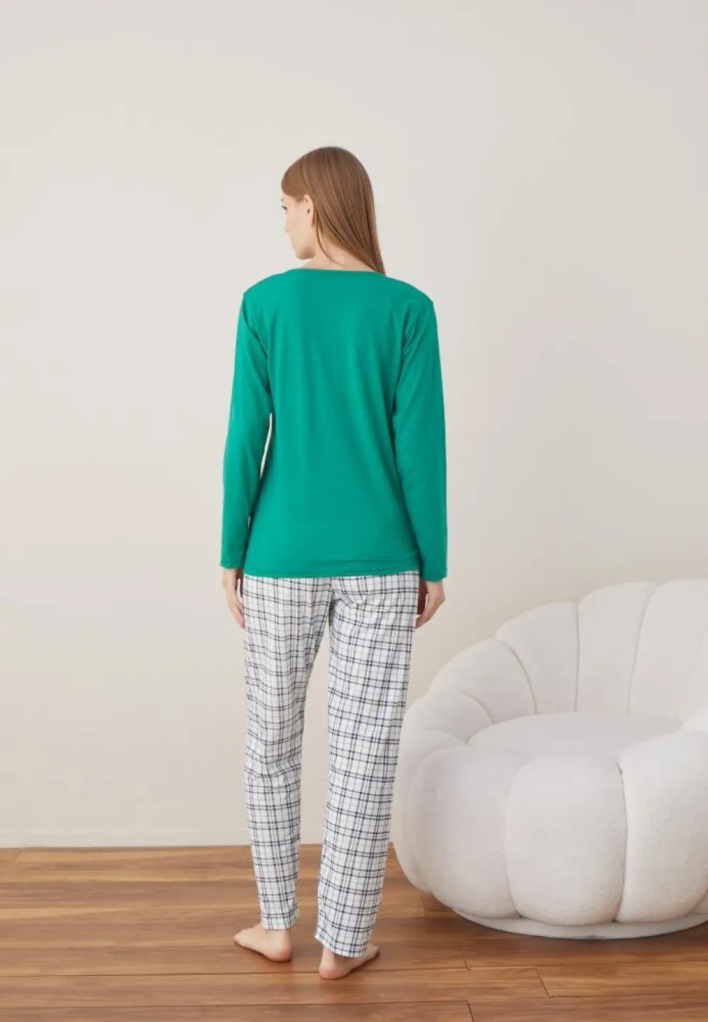Pijama Craciun Dama Verde Ren Maneca Lunga Pantalon Lungi - 6