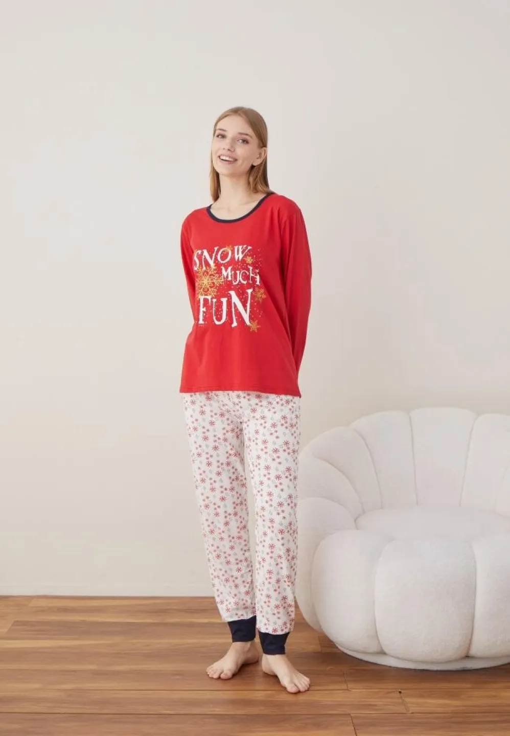 Pijama Craciun Dama Rosu SNOW MUCH FUN Maneca Lunga Pantalon Lungi - 4