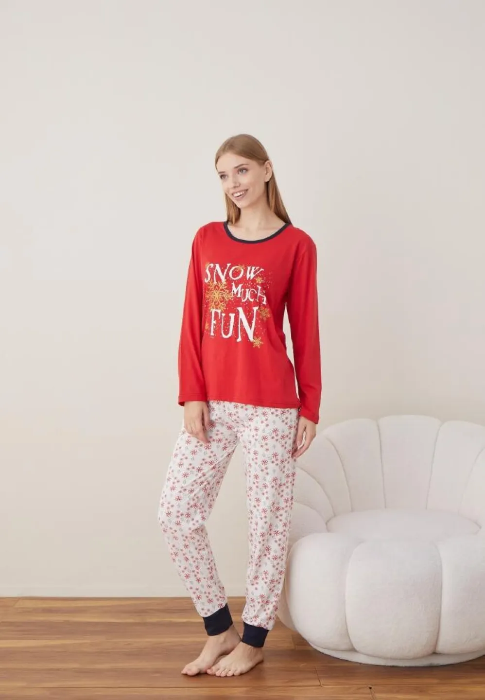 Pijama Craciun Dama Rosu SNOW MUCH FUN Maneca Lunga Pantalon Lungi - 5